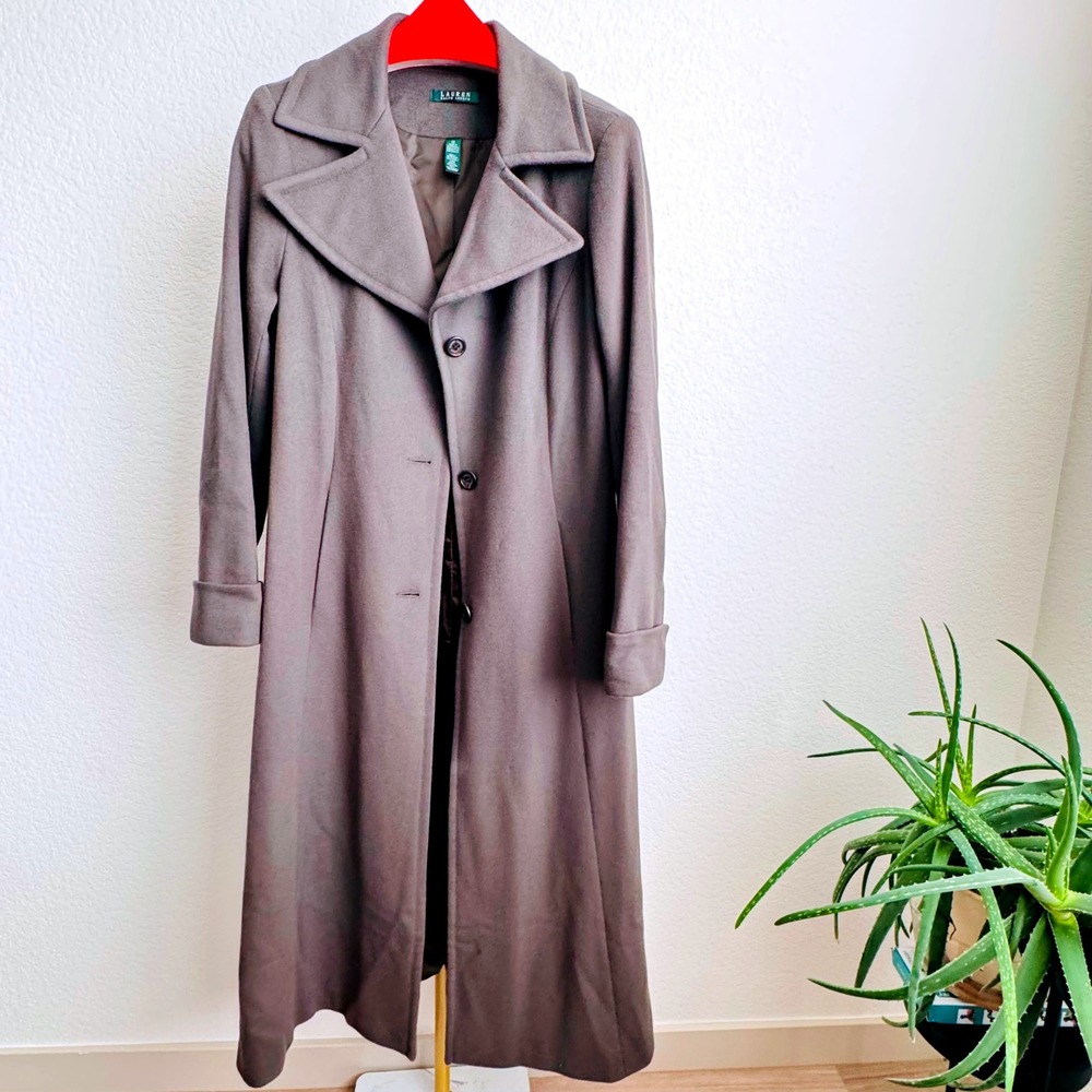 Lauren Ralph Lauren 100% Wool Single Breasted Long Gray Coat 12 Minimalist Luxe